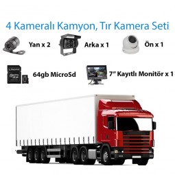 4 Kameralı Kamyon Tır Monitöre Kayıtlı Kamera Seti