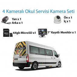 4 Kameralı Okul Servisi Monitöre Kayıtlı Kamera Seti