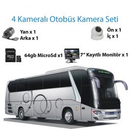 4 Kameralı Otobüs Monitöre Kayıtlı Kamera Seti