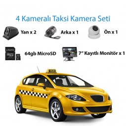 4 Kameralı Taksi ve Binek Araç Monitöre Kayıtlı Kamera Seti