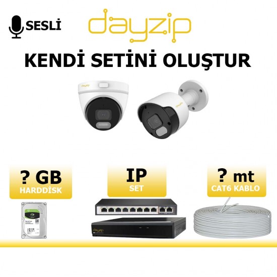 Dayzip 2MP IP kamera seti PoE kendi sistemini oluştur güvenlik paketi
